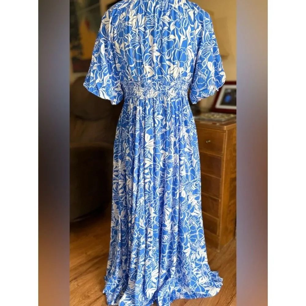 NWT Chic Blue Floral Maxi Dress - Picture 5 of 11